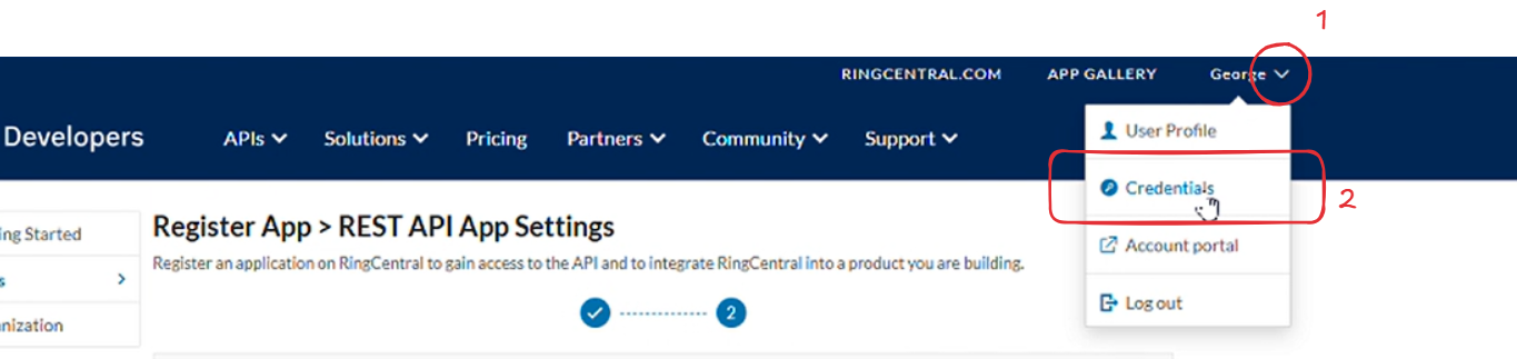 The Ring Central developer portal login