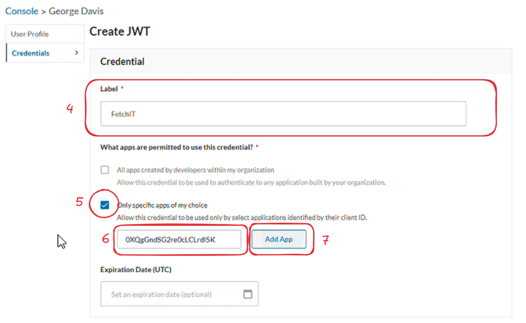 Creating a new JWT credential